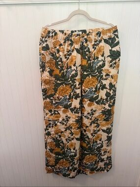 Abercrombie & Fitch Mustard Floral Elastic Waist Linen Pants